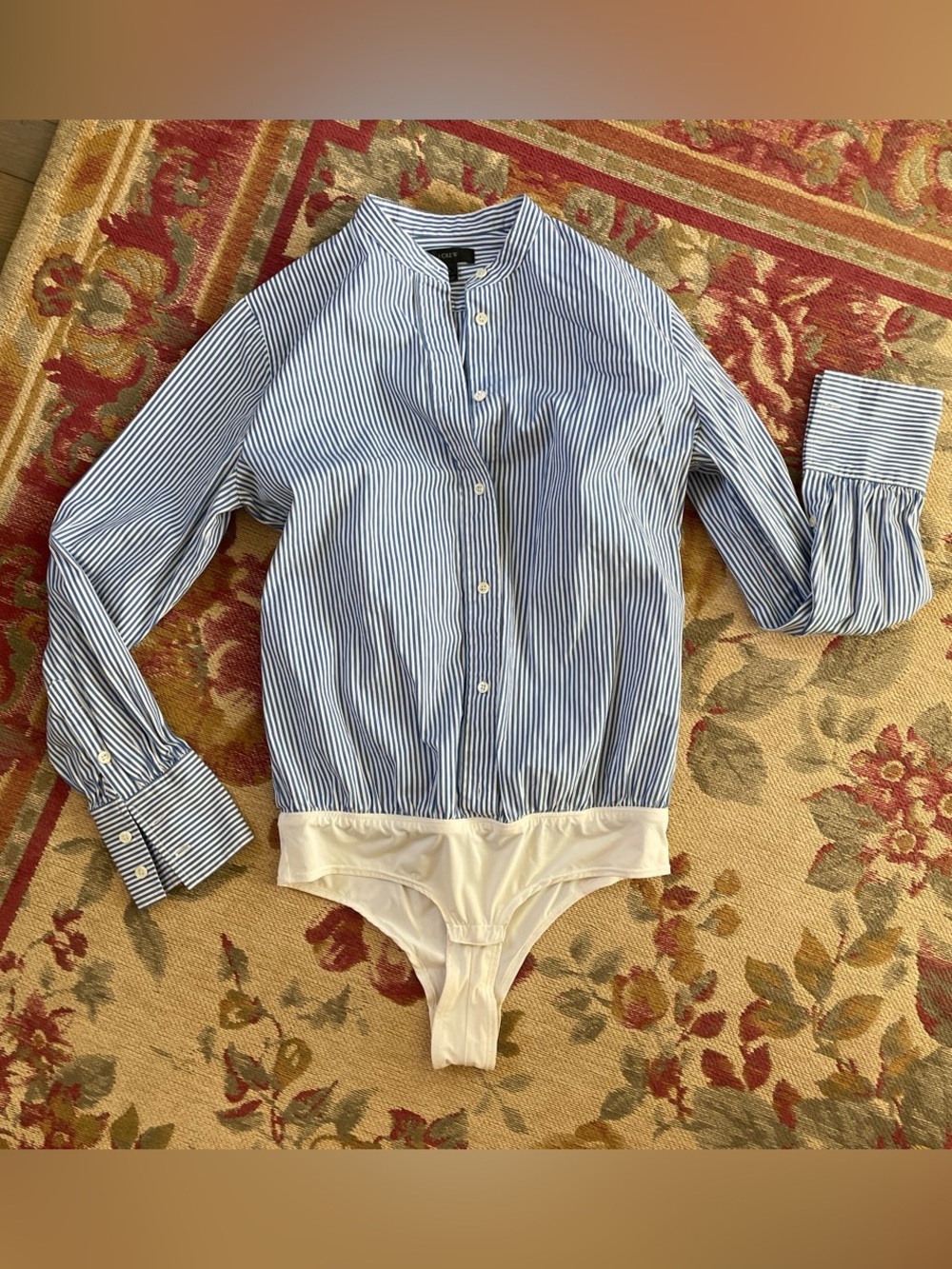 J. Crew Blue And White Striped Long Sleeved Button Down Bodysuit